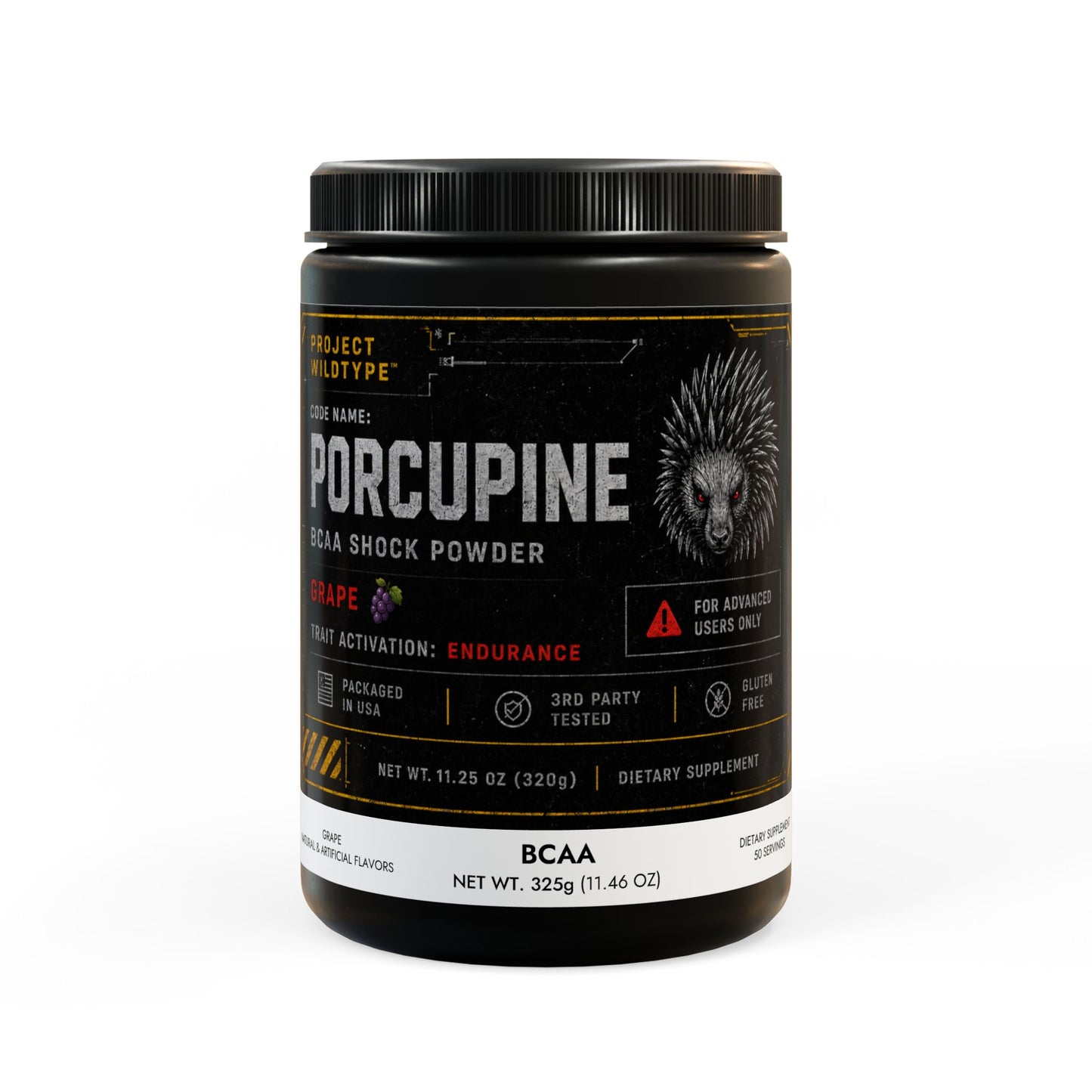 Porcupine BCAA Supplement, Grape (325g, 11.46oz, 50 servings)