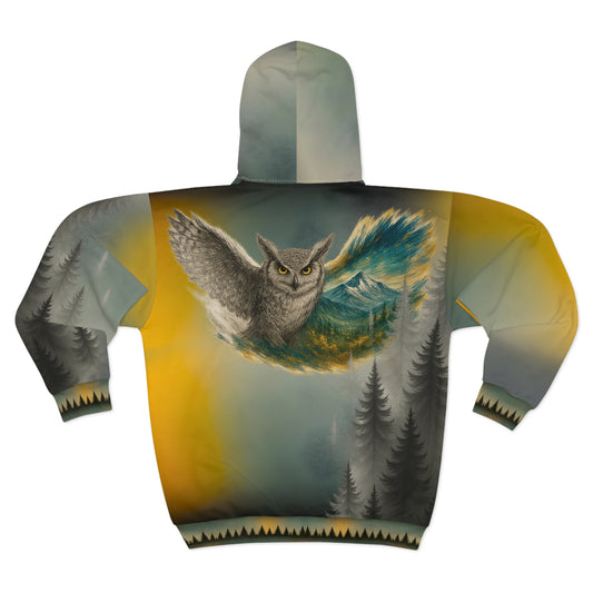 Central Oregon Owl Zip Hoodie — Wildlife Graphic Zip-Up