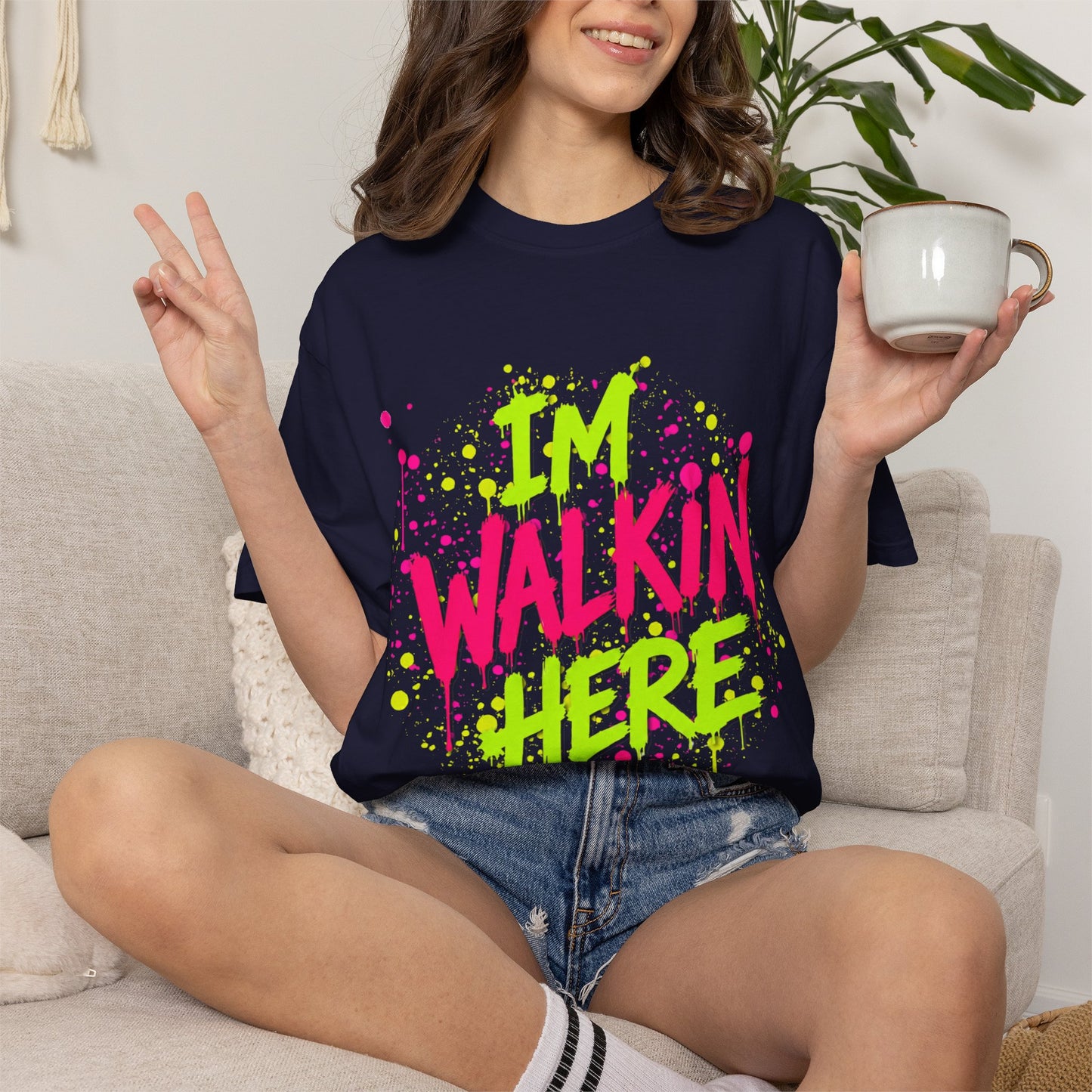 I'M WALKIN HERE Graffiti T-Shirt — Bold Neon Urban Streetwear