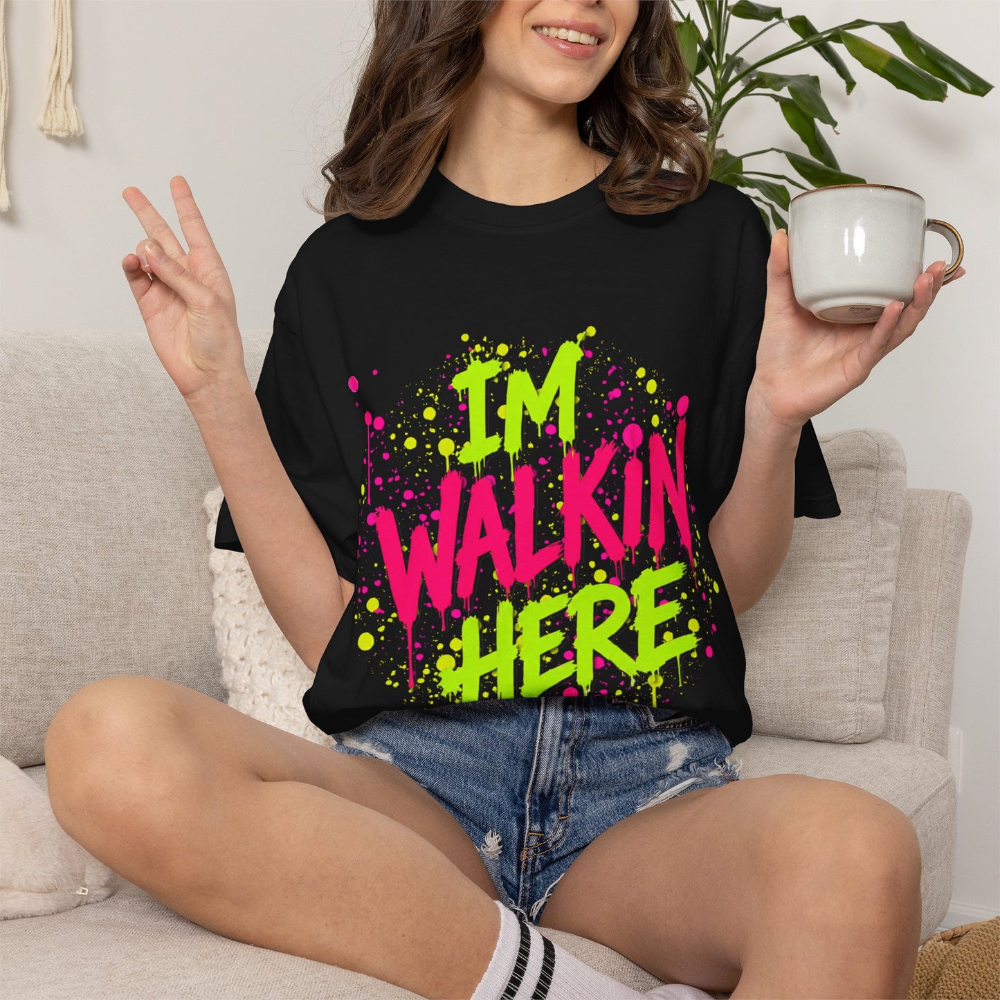 I'M WALKIN HERE Graffiti T-Shirt — Bold Neon Urban Streetwear