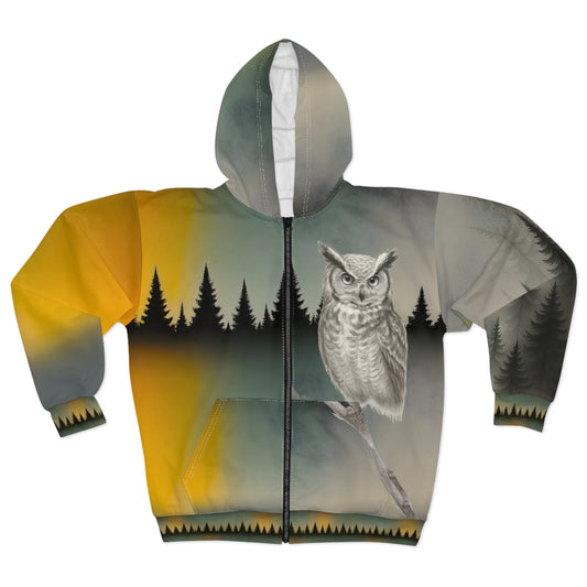 Central Oregon Owl Zip Hoodie — Wildlife Graphic Zip-Up