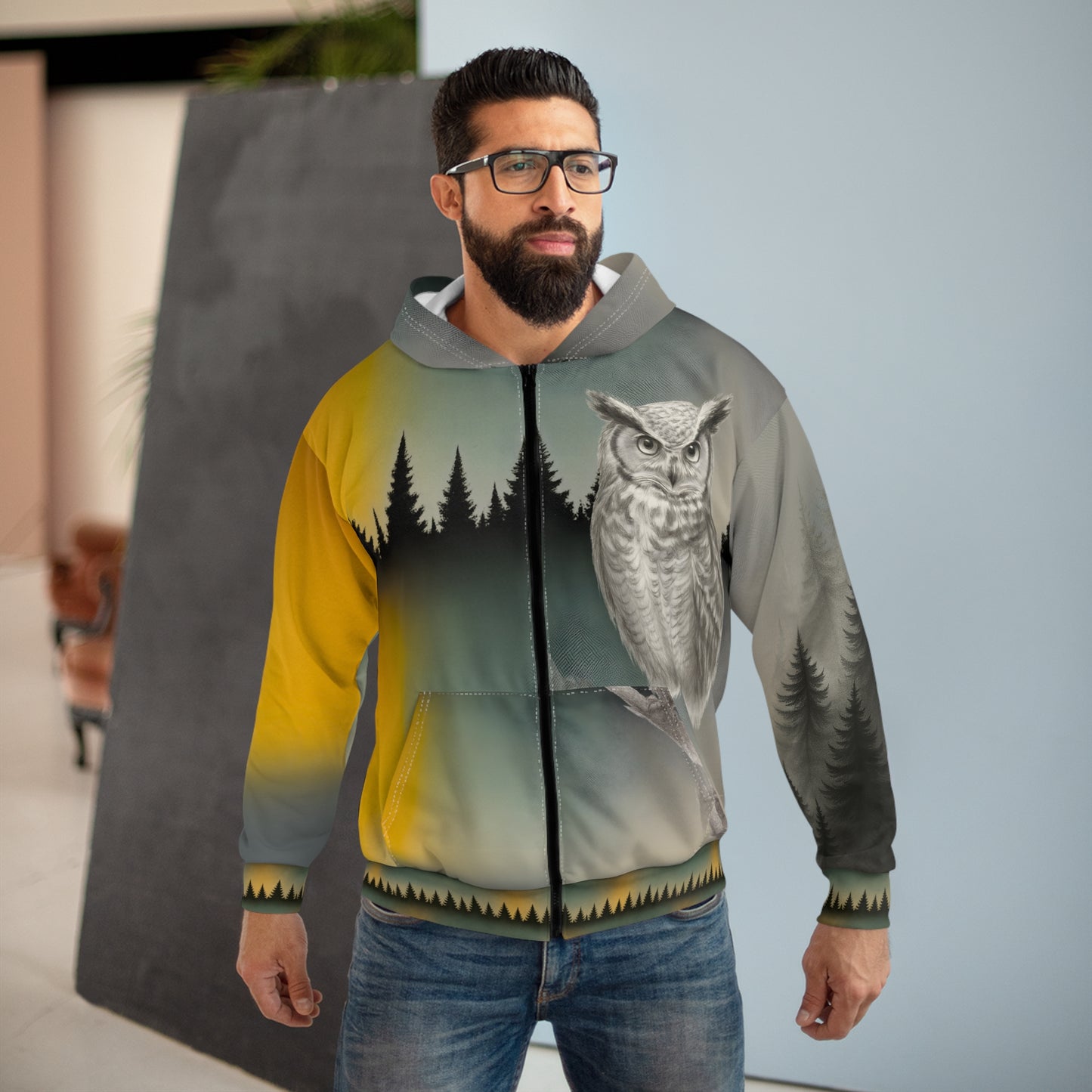 Central Oregon Owl Zip Hoodie — Wildlife Graphic Zip-Up